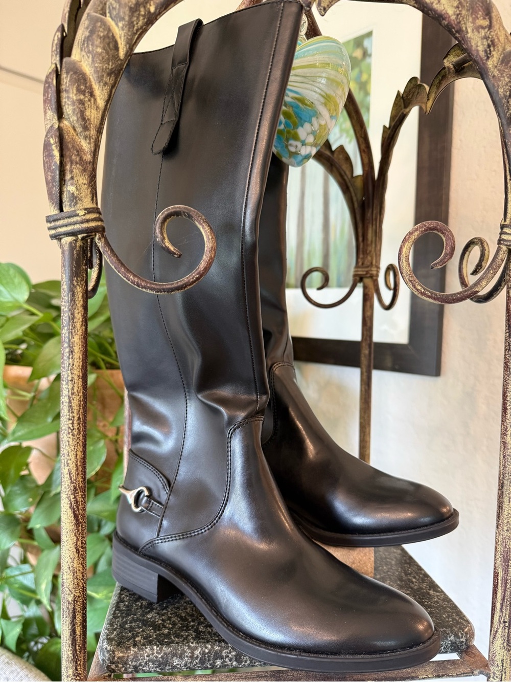 Sam & Libby Black Faux Leather Tall Riding Boots with Silver-Tone Bit
